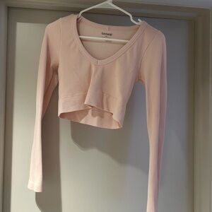Pink V-Neck Long Sleeve Crop Top